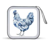 Jubonexis Watercolor Chicken Blue White Pattern CD Case DVD Storage Case Portable