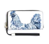Jubonexis Watercolor Chicken Blue White Pattern PU Leather Clutch Long Bifold Wallet, Coin Purse Credit Pass Case, Durable Card-Holder Money Storage for Women Men