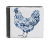 Jubonexis Watercolor Chicken Blue White Pattern Soft PU Leather Bifold Wallet, Coin Purse Credit Pass Case, Durable Card-Holder Slim Billfold for Men Woman Money Storage