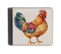 Jubonexis Watercolor Chicken Soft PU Leather Bifold Wallet, Coin Purse Credit Pass Case, Durable Card-Holder Slim Billfold for Men Woman Money Storage