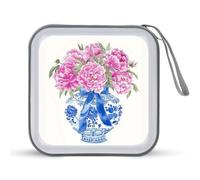 Jubonexis Watercolor Chinoiserie Vase Pink Peonies CD Case DVD Storage Case Portable