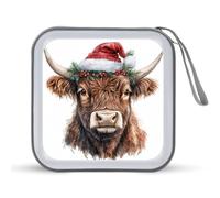 Jubonexis Watercolor Christmas Highland Cow CD Case DVD Storage Case Portable for Car Home Travel