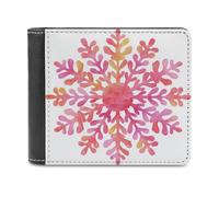 Jubonexis Watercolor Christmas Snowflake Pink Red Soft PU Leather Bifold Wallet, Coin Purse Credit Pass Case, Durable Card-Holder Slim Billfold for Men Woman Money Storage