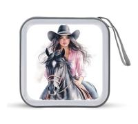 Jubonexis Watercolor Cowgirl Riding on Black Horse CD Case DVD Storage Case Portable for Car Home Travel