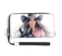 Jubonexis Watercolor Cowgirl Riding on Black Horse PU Leather Clutch Long Bifold Wallet, Coin Purse Credit Pass Case, Durable Card-Holder Money Storage for Women Men