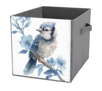 Jubonexis Watercolor Cute Blue Bird on Tree Branch Cube Storage Bins Storage Cubes Foldable Decorative Fabric Storage Baskets Home Organizers with Handles for Shelves,Closet, 27x27 CM