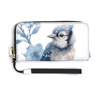Jubonexis Watercolor Cute Blue Bird on Tree Branch PU Leather Clutch Long Bifold Wallet, Coin Purse Credit Pass Case, Durable Card-Holder Money Storage for Women Men