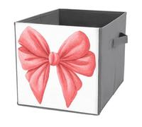 Jubonexis Watercolor Cute Bow Light Red And Pink Cube Storage Bins Storage Cubes Foldable Decorative Fabric Storage Baskets Home Organizers with Handles for Shelves,Closet, 27x27 CM