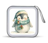 Jubonexis Watercolor Cute Christmas Penguin CD Case DVD Storage Case Portable for Car Home Travel