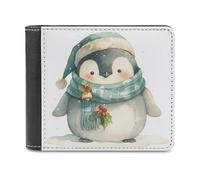 Jubonexis Watercolor Cute Christmas Penguin Soft PU Leather Bifold Wallet, Coin Purse Credit Pass Case, Durable Card-Holder Slim Billfold for Men Woman Money Storage