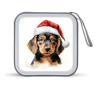 Jubonexis Watercolor Cute Dog in A Santa Hat CD Case DVD Storage Case Portable for Car Home Travel