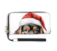 Jubonexis Watercolor Cute Dog in A Santa Hat PU Leather Clutch Long Bifold Wallet, Coin Purse Credit Pass Case, Durable Card-Holder Money Storage for Women Men