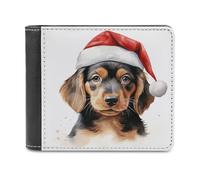 Jubonexis Watercolor Cute Dog in A Santa Hat Soft PU Leather Bifold Wallet, Coin Purse Credit Pass Case, Durable Card-Holder Slim Billfold for Men Woman Money Storage