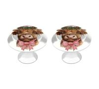 Jubonexis Watercolor Cute Highland Cow Red Christmas Hat Round Drawer Cabinet Knobs Handles with Screws,2 Pcs, Drawer Dresser Knob Pulls Decor for Wardrobe Cupboard Home Office Kitchen