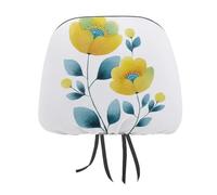 Jubonexis Watercolor Cute Yellow Flower Printed Car Headrest Cover,2 Pieces, Elastic Comfort Head Rest Cover for Women Men, Universal Fits Most Cars Van SUV Truck, Car Interior Decor Accessories