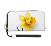 Jubonexis Watercolor Daffodil Flower March PU Leather Clutch Long Bifold Wallet, Coin Purse Credit Pass Case, Durable Card-Holder Money Storage for Women Men