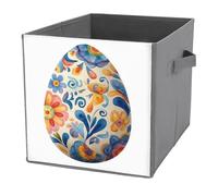Jubonexis Watercolor Easter Egg Flower Pattern Cube Storage Bins Storage Cubes Foldable Decorative Fabric Storage Baskets Home Organizers with Handles for Shelves,Closet, 27x27 CM