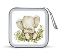 Jubonexis Watercolor Elephant Green Leafy Plants CD Case DVD Storage Case Portable