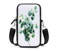 Jubonexis Watercolor Eucalyptus Branch Botanical Crossbody Mobile Phone Bag Smartphone Bag With Adjustable Strap