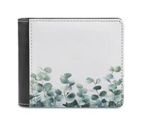 Jubonexis Watercolor Eucalyptus Leaves Along The Bottom Edge Soft PU Leather Bifold Wallet, Coin Purse Credit Pass Case, Durable Card-Holder Slim Billfold for Men Woman Money Storage