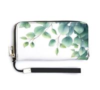 Jubonexis Watercolor Eucalyptus Leaves Soft Green PU Leather Clutch Long Bifold Wallet, Coin Purse Credit Pass Case, Durable Card-Holder Money Storage for Women Men