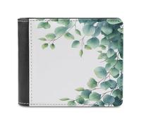 Jubonexis Watercolor Eucalyptus Leaves Soft Green Soft PU Leather Bifold Wallet, Coin Purse Credit Pass Case, Durable Card-Holder Slim Billfold for Men Woman Money Storage