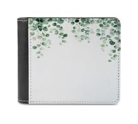 Jubonexis Watercolor Eucalyptus Leaves Soft PU Leather Bifold Wallet, Coin Purse Credit Pass Case, Durable Card-Holder Slim Billfold for Men Woman Money Storage