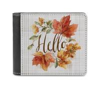 Jubonexis Watercolor Fall Leaves Word Hello Soft PU Leather Bifold Wallet, Coin Purse Credit Pass Case, Durable Card-Holder Slim Billfold for Men Woman Money Storage