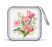 Jubonexis Watercolor Floral Pink Tulips CD Case DVD Storage Case Portable for Car Home Travel