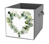 Jubonexis Watercolor Floral Wreath Eucalyptus Leaves Heart Shaped Cube Storage Bins Storage Cubes Foldable Decorative Fabric Storage Baskets Home Organizers with Handles for Shelves,Closet, 27x27 CM