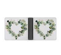 Jubonexis Watercolor Floral Wreath Eucalyptus Leaves Heart Shaped Soft PU Leather Bifold Wallet, Coin Purse Credit Pass Case, Durable Card-Holder Slim Billfold for Men Woman Money Storage