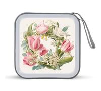 Jubonexis Watercolor Floral Wreath Pink Tulips CD Case DVD Storage Case Portable for Car Home Travel