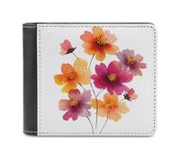Jubonexis Watercolor Flowers in Orange Soft PU Leather Bifold Wallet, Coin Purse Credit Pass Case, Durable Card-Holder Slim Billfold for Men Woman Money Storage