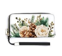 Jubonexis Watercolor Forest Floral with Pine Cone Resist PU Leather Clutch Long Bifold Wallet, Coin Purse Credit Pass Case, Durable Card-Holder Money Storage for Women Men