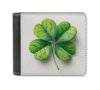 Jubonexis Watercolor Four-Leaf Clover Minimalist Soft PU Leather Bifold Wallet, Coin Purse Credit Pass Case, Durable Card-Holder Slim Billfold for Men Woman Money Storage
