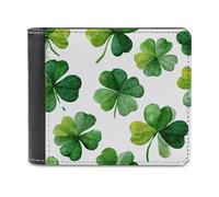 Jubonexis Watercolor Four Leaf Clovers Trendy Soft PU Leather Bifold Wallet, Coin Purse Credit Pass Case, Durable Card-Holder Slim Billfold for Men Woman Money Storage
