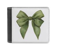 Jubonexis Watercolor Gouache Sage Green Coquette Bow Soft PU Leather Bifold Wallet, Coin Purse Credit Pass Case, Durable Card-Holder Slim Billfold for Men Woman Money Storage