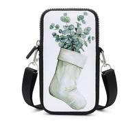 Jubonexis Watercolor Green Christmas Stocking with Eucalyptus Crossbody Mobile Phone Bag Smartphone Bag With Adjustable Strap