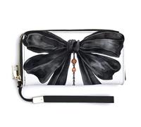 Jubonexis Watercolor Halloween Ribbon Bow Black PU Leather Clutch Long Bifold Wallet, Coin Purse Credit Pass Case, Durable Card-Holder Money Storage for Women Men