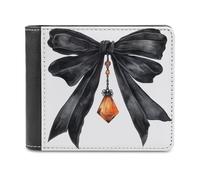 Jubonexis Watercolor Halloween Ribbon Bow Black Soft PU Leather Bifold Wallet, Coin Purse Credit Pass Case, Durable Card-Holder Slim Billfold for Men Woman Money Storage
