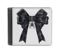 Jubonexis Watercolor Halloween Ribbon Bow in Black Soft PU Leather Bifold Wallet, Coin Purse Credit Pass Case, Durable Card-Holder Slim Billfold for Men Woman Money Storage