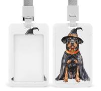 Jubonexis Watercolor Halloween Rottweiler Witch Hat ID Badge Holder Retractable Clip Card Holder Card Protector Name Badge Name Tag for Work Office Doctor Nurse