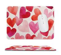 Jubonexis Watercolor Hearts Red And Pink Mouse Pad, Small Office Computer Mouse Pads for Desk Laptop with Non-Slip Rubber Base Mouse Mat, Gaming Mouse Pads