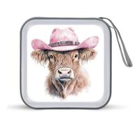 Jubonexis Watercolor Highland Cow Pink Cowboy Hat CD Case DVD Storage Case Portable for Car Home Travel