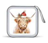 Jubonexis Watercolor Highland Cow with Christmas Hat CD Case DVD Storage Case Portable for Car Home Travel