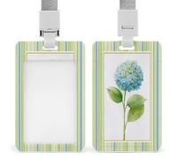 Jubonexis Watercolor Hydrangea Light Blue Green Stripes ID Badge Holder Retractable Clip Card Holder Card Protector Name Badge Name Tag for Work Office Doctor Nurse