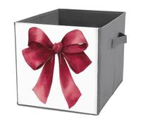 Jubonexis Watercolor Large Deep Red Bow with Long Ribbon Cube Storage Bins Storage Cubes Foldable Decorative Fabric Storage Baskets Home Organizers with Handles for Shelves,Closet, 27x27 CM