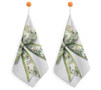Jubonexis Watercolor Large Floral Pattern Bow Long Ribbon Small Hand Towel with Hanging Loop 2 PCS Absorbent Soft Wash Cloth for Kitchen Bathroom