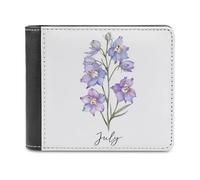 Jubonexis Watercolor Larkspur Flower July Soft PU Leather Bifold Wallet, Coin Purse Credit Pass Case, Durable Card-Holder Slim Billfold for Men Woman Money Storage
