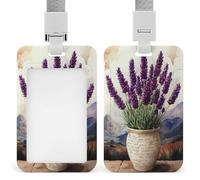 Jubonexis Watercolor Lavender in A Vase Vintage ID Badge Holder Retractable Clip Card Holder Card Protector Name Badge Name Tag for Work Office Doctor Nurse